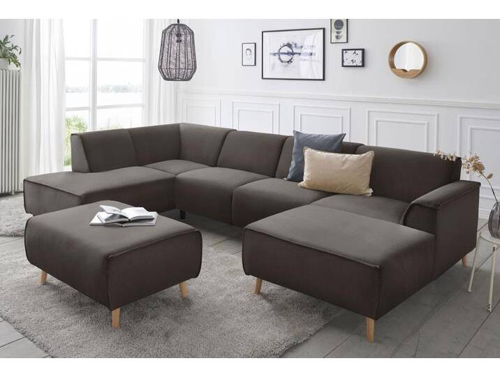 Wohnlandschaft ANDAS Janek Scandic Design, elegant und zeitlos U-Form , grau (stone), B:324cm H:81cm T:191cm, Struktur fein ( 100% Polyester), Struktur weich (92% Polyester, 8% Nylon), Struktur weich (92% Polyester, 8% Nylon), Sofas, mit Federkern und Keder in scandinavischem Design von andas