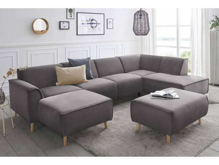 Wohnlandschaft ANDAS Janek Scandic Design, elegant und zeitlos U-Form , schwarz (pepper), B:324cm H:81cm T:191cm, Struktur fein ( 100% Polyester), Struktur weich (92% Polyester, 8% Nylon), Struktur weich (92% Polyester, 8% Nylon), Sofas, mit Federkern und Keder in scandinavischem Design von andas