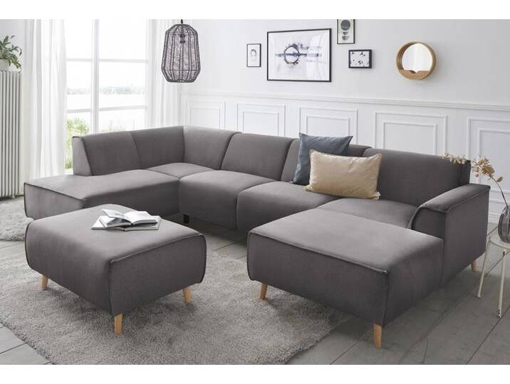 Wohnlandschaft ANDAS Janek Scandic Design, elegant und zeitlos U-Form , schwarz (pepper), B:324cm H:81cm T:191cm, Struktur fein ( 100% Polyester), Struktur weich (92% Polyester, 8% Nylon), Struktur weich (92% Polyester, 8% Nylon), Sofas, mit Federkern und Keder in scandinavischem Design von andas
