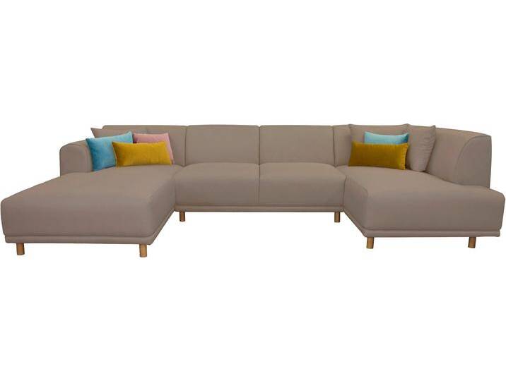 Wohnlandschaft ANDAS Maroon U-Form , beige, B:358cm H:82cm T:192cm, Struktur grob ( 100% POLYPROPYLEN, Struktur fein ( 100% Polyester), Struktur (100% Polyester), Sofas, in skandinavischem Design, mit losen Kissen von andas