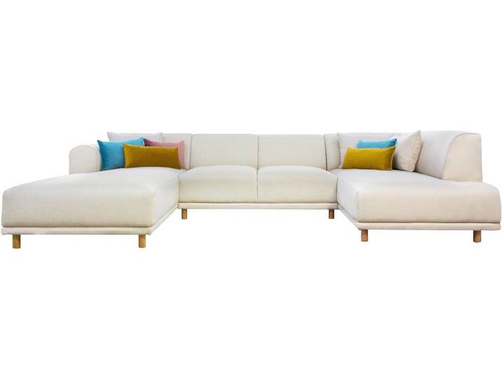 Wohnlandschaft ANDAS Maroon U-Form , beige, B:358cm H:82cm T:192cm, Struktur grob ( 100% POLYPROPYLEN, Struktur fein ( 100% Polyester), Struktur (100% Polyester), Sofas, in skandinavischem Design, mit losen Kissen von andas