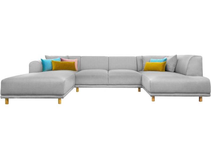 Wohnlandschaft ANDAS Maroon U-Form , grau (hellgrau), B:358cm H:82cm T:192cm, Struktur grob ( 100% POLYPROPYLEN, Struktur fein ( 100% Polyester), Struktur (100% Polyester), Sofas, in skandinavischem Design, mit losen Kissen von andas