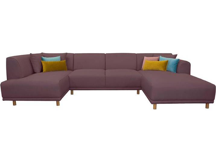 Wohnlandschaft ANDAS Maroon U-Form , lila (beere), B:358cm H:82cm T:192cm, Struktur grob ( 100% POLYPROPYLEN, Struktur fein ( 100% Polyester), Struktur (100% Polyester), Sofas, in skandinavischem Design, mit losen Kissen von andas
