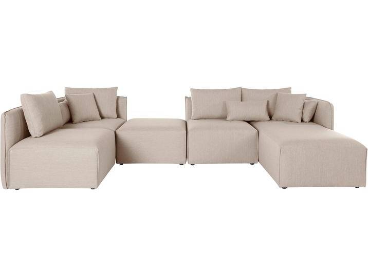 Wohnlandschaft ANDAS Nöre U-Form , beige, B:340cm H:74cm T:172cm, Struktur fein (100% Polyester), Struktur (100% Polypropylene), Webstoff (100% Polyester), Samtoptik (100% Polyester), Luxus-Microfaser Lederoptik (100% Polyester), Baumwoll-/Leinenmix (60% Baumwolle/40% Leinen), Sofas, 5 Teile, in vielen Bezugsqualitäten und Farben s. auch Nöre von andas