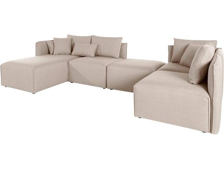 Wohnlandschaft ANDAS Nöre U-Form , beige, B:340cm H:74cm T:172cm, Struktur fein (100% Polyester), Struktur (100% Polypropylene), Webstoff (100% Polyester), Samtoptik (100% Polyester), Luxus-Microfaser Lederoptik (100% Polyester), Baumwoll-/Leinenmix (60% Baumwolle/40% Leinen), Sofas, 5 Teile, in vielen Bezugsqualitäten und Farben s. auch Nöre von andas