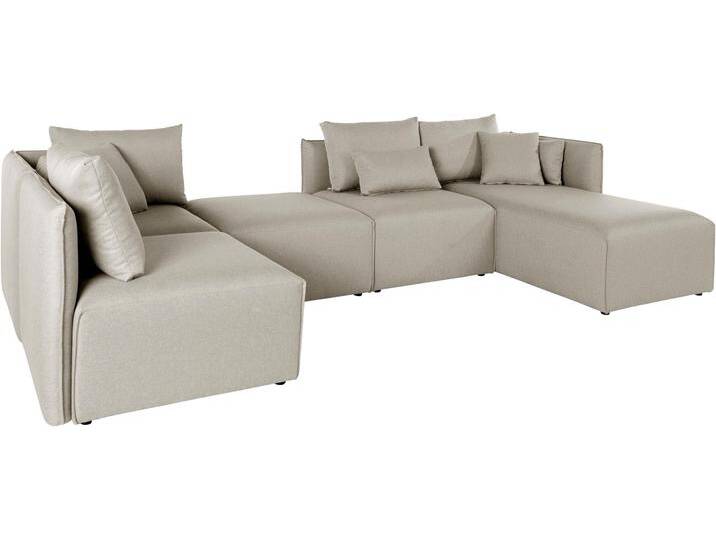 Wohnlandschaft ANDAS Nöre U-Form , beige, B:340cm H:74cm T:172cm, Struktur fein (100% Polyester), Struktur (100% Polypropylene), Webstoff (100% Polyester), Samtoptik (100% Polyester), Luxus-Microfaser Lederoptik (100% Polyester), Baumwoll-/Leinenmix (60% Baumwolle/40% Leinen), Sofas, 5 Teile, in vielen Bezugsqualitäten und Farben s. auch Nöre von andas