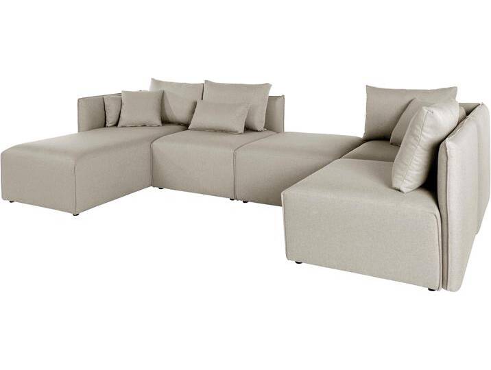 Wohnlandschaft ANDAS Nöre U-Form , beige, B:340cm H:74cm T:172cm, Struktur fein (100% Polyester), Struktur (100% Polypropylene), Webstoff (100% Polyester), Samtoptik (100% Polyester), Luxus-Microfaser Lederoptik (100% Polyester), Baumwoll-/Leinenmix (60% Baumwolle/40% Leinen), Sofas, 5 Teile, in vielen Bezugsqualitäten und Farben s. auch Nöre von andas