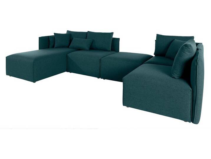 Wohnlandschaft ANDAS Nöre U-Form , blau (petrol), B:340cm H:74cm T:172cm, Struktur fein (100% Polyester), Struktur (100% Polypropylene), Webstoff (100% Polyester), Samtoptik (100% Polyester), Luxus-Microfaser Lederoptik (100% Polyester), Baumwoll-/Leinenmix (60% Baumwolle/40% Leinen), Sofas, 5 Teile, in vielen Bezugsqualitäten und Farben s. auch Nöre von andas