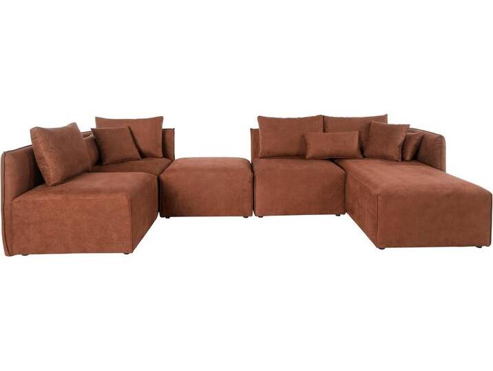 Wohnlandschaft ANDAS Nöre U-Form , braun (cognac), B:340cm H:74cm T:172cm, Struktur fein (100% Polyester), Struktur (100% Polypropylene), Webstoff (100% Polyester), Samtoptik (100% Polyester), Luxus-Microfaser Lederoptik (100% Polyester), Baumwoll-/Leinenmix (60% Baumwolle/40% Leinen), Sofas, 5 Teile, in vielen Bezugsqualitäten und Farben s. auch Nöre von andas