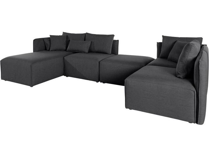 Wohnlandschaft ANDAS Nöre U-Form , grau (dunkelgrau), B:340cm H:74cm T:172cm, Struktur fein (100% Polyester), Struktur (100% Polypropylene), Webstoff (100% Polyester), Samtoptik (100% Polyester), Luxus-Microfaser Lederoptik (100% Polyester), Baumwoll-/Leinenmix (60% Baumwolle/40% Leinen), Sofas, 5 Teile, in vielen Bezugsqualitäten und Farben s. auch Nöre von andas