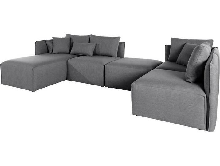 Wohnlandschaft ANDAS Nöre U-Form , grau (hellgrau), B:340cm H:74cm T:172cm, Struktur fein (100% Polyester), Struktur (100% Polypropylene), Webstoff (100% Polyester), Samtoptik (100% Polyester), Luxus-Microfaser Lederoptik (100% Polyester), Baumwoll-/Leinenmix (60% Baumwolle/40% Leinen), Sofas, 5 Teile, in vielen Bezugsqualitäten und Farben s. auch Nöre von andas