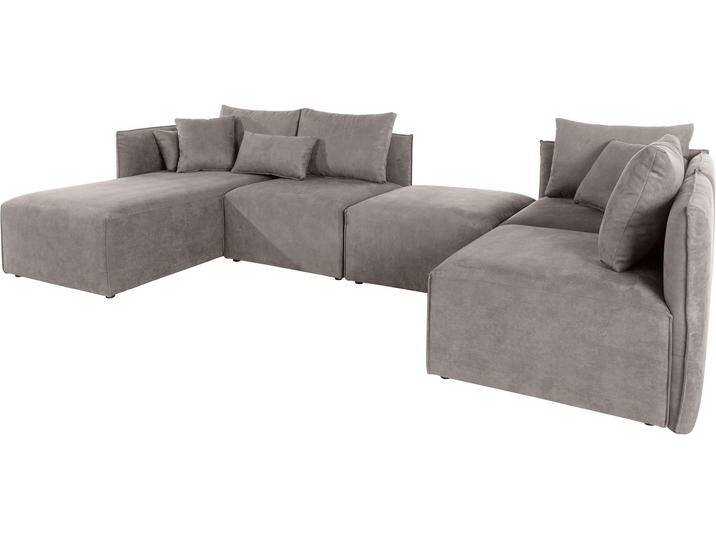 Wohnlandschaft ANDAS Nöre U-Form , grau (hellgrau), B:340cm H:74cm T:172cm, Struktur fein (100% Polyester), Struktur (100% Polypropylene), Webstoff (100% Polyester), Samtoptik (100% Polyester), Luxus-Microfaser Lederoptik (100% Polyester), Baumwoll-/Leinenmix (60% Baumwolle/40% Leinen), Sofas, 5 Teile, in vielen Bezugsqualitäten und Farben s. auch Nöre von andas