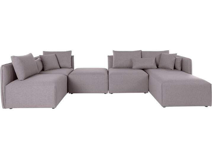 Wohnlandschaft ANDAS Nöre U-Form , grau (mittelgrau), B:340cm H:74cm T:172cm, Struktur fein (100% Polyester), Struktur (100% Polypropylene), Webstoff (100% Polyester), Samtoptik (100% Polyester), Luxus-Microfaser Lederoptik (100% Polyester), Baumwoll-/Leinenmix (60% Baumwolle/40% Leinen), Sofas, 5 Teile, in vielen Bezugsqualitäten und Farben s. auch Nöre von andas