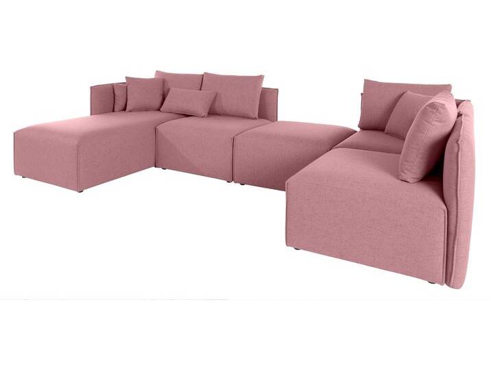 Wohnlandschaft ANDAS Nöre U-Form , rosa (rosé), B:340cm H:74cm T:172cm, Struktur fein (100% Polyester), Struktur (100% Polypropylene), Webstoff (100% Polyester), Samtoptik (100% Polyester), Luxus-Microfaser Lederoptik (100% Polyester), Baumwoll-/Leinenmix (60% Baumwolle/40% Leinen), Sofas, 5 Teile, in vielen Bezugsqualitäten und Farben s. auch Nöre von andas