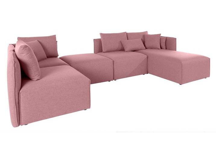 Wohnlandschaft ANDAS Nöre U-Form , rosa (rosé), B:340cm H:74cm T:172cm, Struktur fein (100% Polyester), Struktur (100% Polypropylene), Webstoff (100% Polyester), Samtoptik (100% Polyester), Luxus-Microfaser Lederoptik (100% Polyester), Baumwoll-/Leinenmix (60% Baumwolle/40% Leinen), Sofas, 5 Teile, in vielen Bezugsqualitäten und Farben s. auch Nöre von andas
