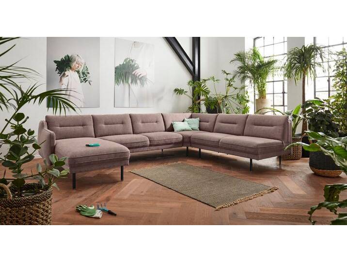 Wohnlandschaft ANDAS Nordfyn U-Form , braun, B:323cm H:81cm T:239cm, Luxus-Microfaser Lederoptik (100% Polyester), Struktur weich (100% Polyester), 100% NaturLEDER, Sofas, edles Design in 3 Bezugsqualitäten, Design by Morten Georgsen von andas