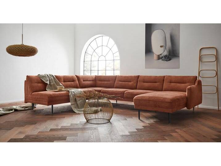 Wohnlandschaft ANDAS Nordfyn U-Form , braun (cognac), B:323cm H:81cm T:239cm, Luxus-Microfaser Lederoptik (100% Polyester), Struktur weich (100% Polyester), 100% NaturLEDER, Sofas, edles Design in 3 Bezugsqualitäten, Design by Morten Georgsen von andas