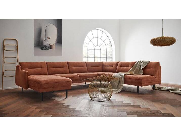 Wohnlandschaft ANDAS Nordfyn U-Form , braun (cognac), B:323cm H:81cm T:239cm, Luxus-Microfaser Lederoptik (100% Polyester), Struktur weich (100% Polyester), 100% NaturLEDER, Sofas, edles Design in 3 Bezugsqualitäten, Design by Morten Georgsen von andas