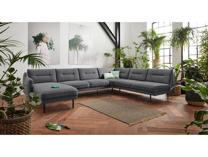 Wohnlandschaft ANDAS Nordfyn U-Form , grau (anthrazit), B:323cm H:81cm T:239cm, Luxus-Microfaser Lederoptik (100% Polyester), Struktur weich (100% Polyester), 100% NaturLEDER, Sofas, edles Design in 3 Bezugsqualitäten, Design by Morten Georgsen von andas