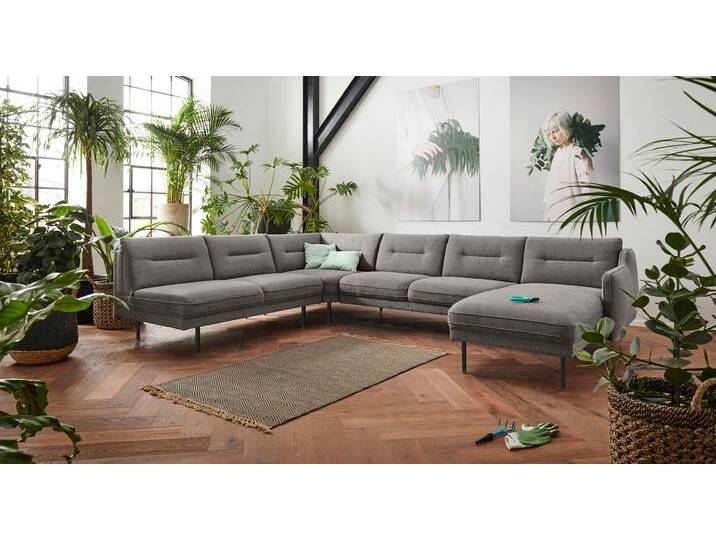 Wohnlandschaft ANDAS Nordfyn U-Form , grau (hellgrau), B:323cm H:81cm T:239cm, Luxus-Microfaser Lederoptik (100% Polyester), Struktur weich (100% Polyester), 100% NaturLEDER, Sofas, edles Design in 3 Bezugsqualitäten, Design by Morten Georgsen von andas