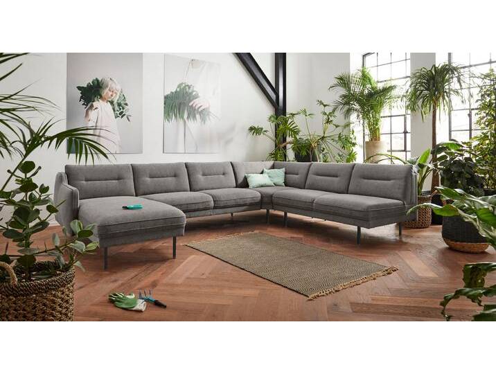 Wohnlandschaft ANDAS Nordfyn U-Form , grau (hellgrau), B:323cm H:81cm T:239cm, Luxus-Microfaser Lederoptik (100% Polyester), Struktur weich (100% Polyester), 100% NaturLEDER, Sofas, edles Design in 3 Bezugsqualitäten, Design by Morten Georgsen von andas