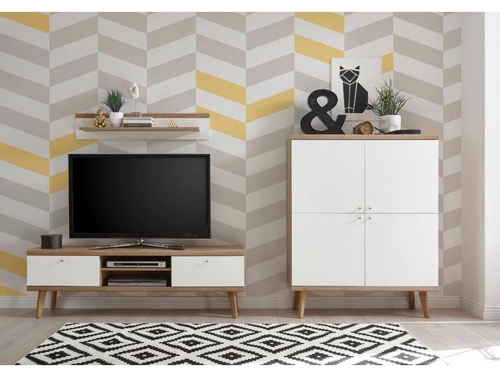 Wohnwand ANDAS Merle , braun (eiche riviera nb, weiß matt), B:277cm, Holzwerkstoff, Kastenmöbel-Sets von andas