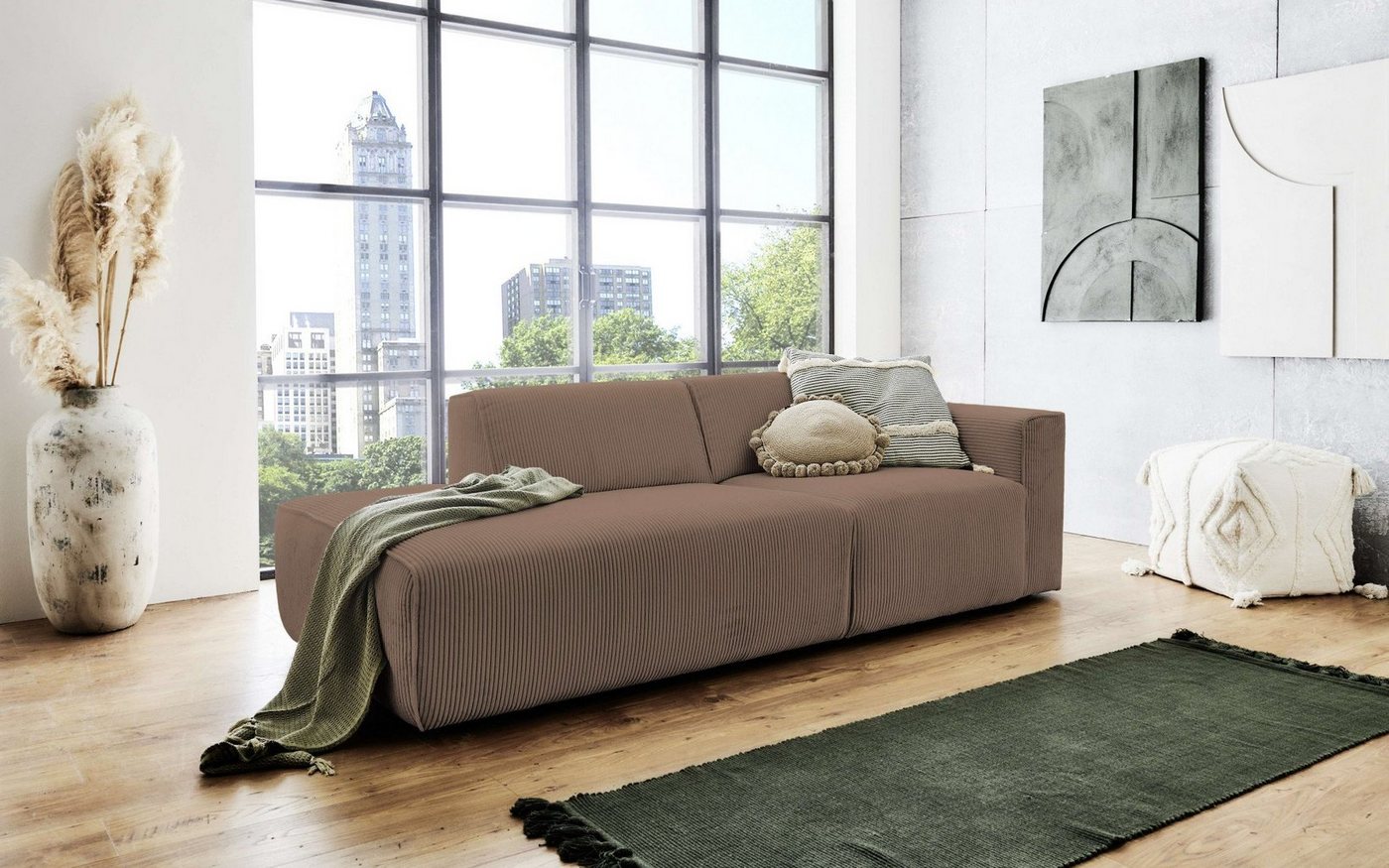 andas 2-Sitzer Noord mit Kedernaht, Breite 227 cm, Cord, Struktur, Webstoff, mit Wellenunterfederung, Massivholzrahmen andas 2-Sitzer Noord mit Kedernaht, Breite 227 cm, Cord, Struktur, Webstoff, mit Wellenunterfederung, Massivholzrahmen von andas