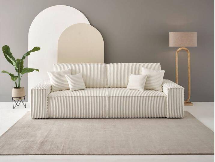 andas 3-Sitzer FINNLEY, Schlafsofa 257 cm, Couch mit Schlaffunktion & Bettkasten, verfügbar in den Stoffqualitäten Bouclé, Struktur fein und Mega Cord von andas