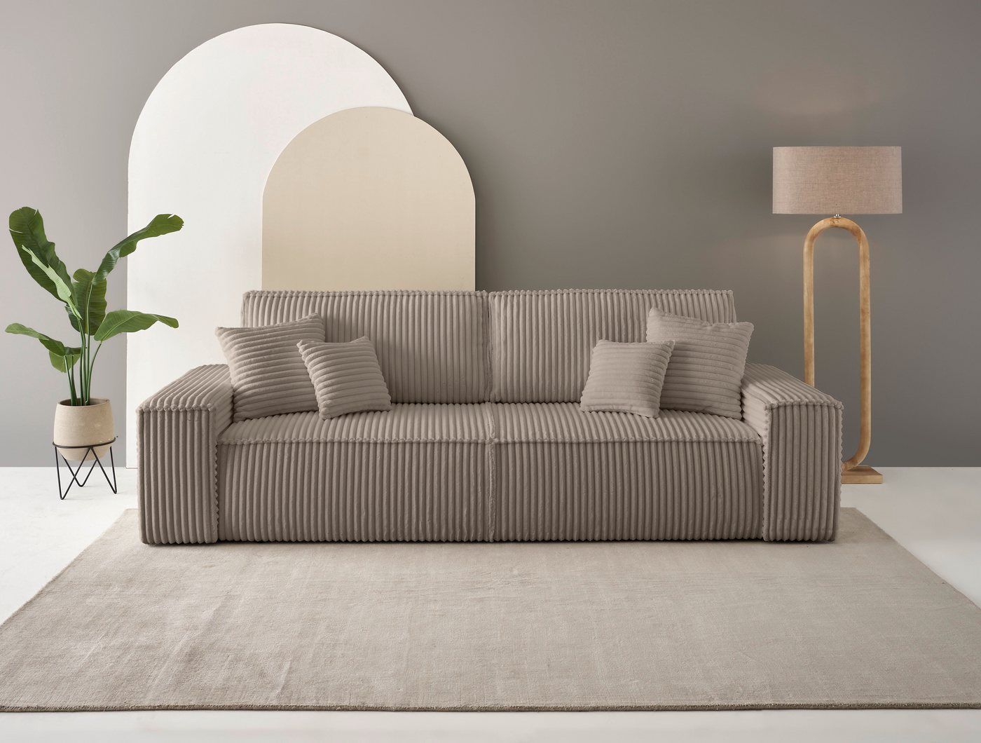 andas 3-Sitzer FINNLEY Schlafsofa 257 cm, Schlaffunktion mit Bettkasten (200/136cm), in Aqua Clean-Bouclé, Struktur fein u. Cord von andas