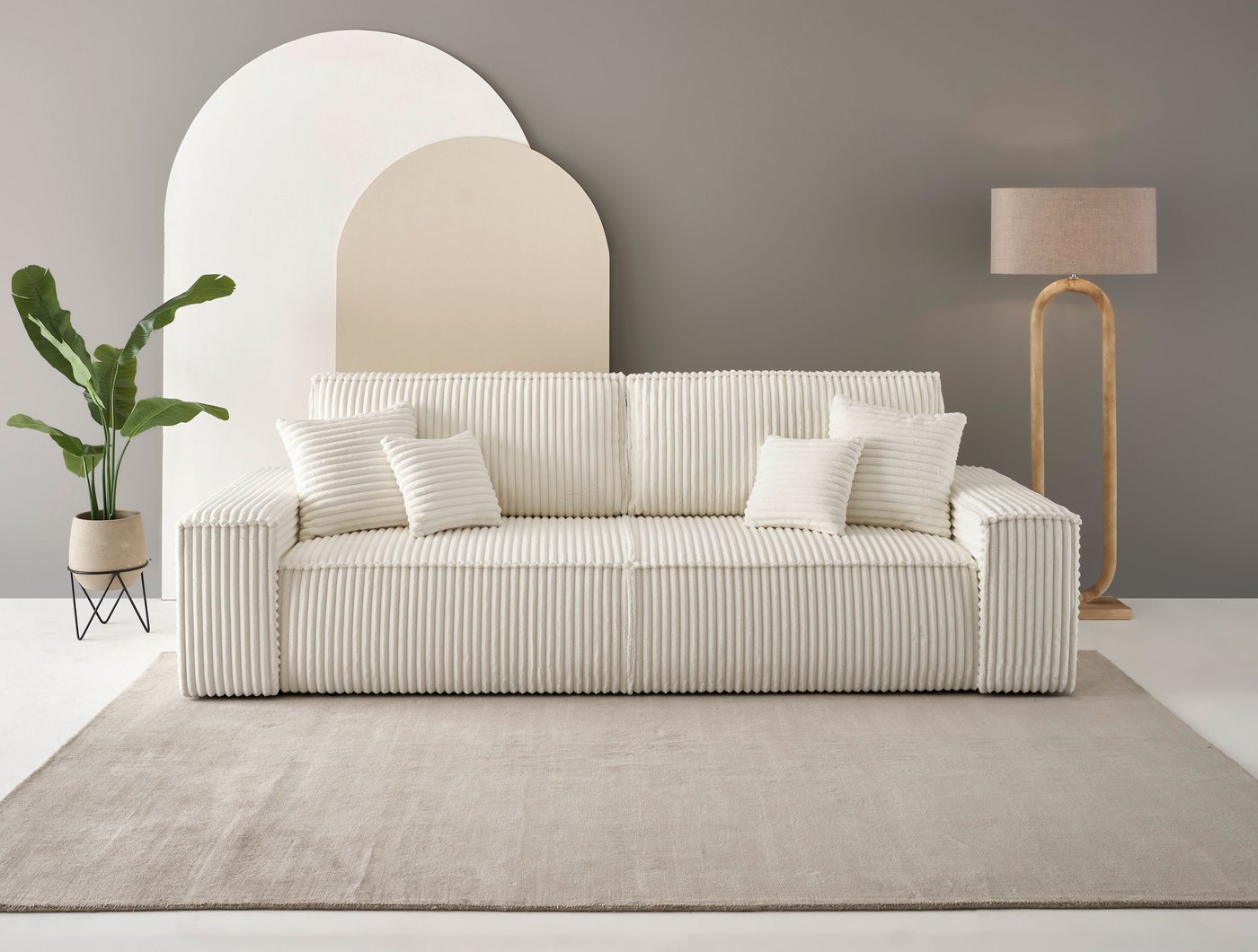andas 3-Sitzer FINNLEY Schlafsofa 257 cm, Schlaffunktion mit Bettkasten (200/136cm), in Aqua Clean-Bouclé, Struktur fein u. Cord von andas