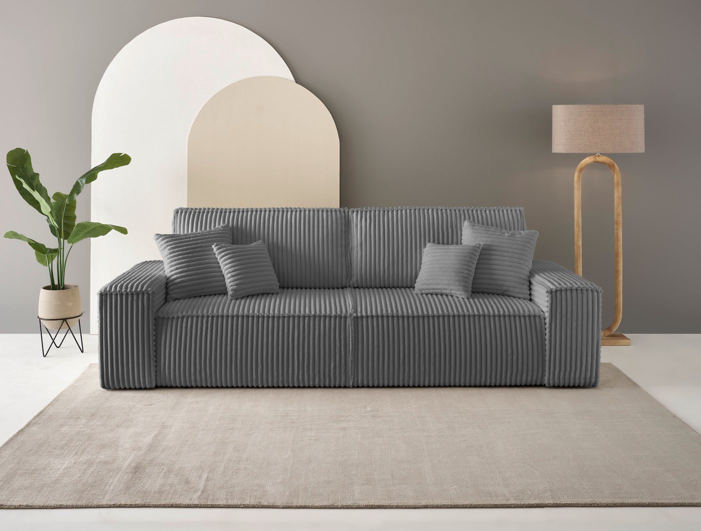 andas 3-Sitzer FINNLEY Schlafsofa 257 cm, Schlaffunktion mit Bettkasten (200/136cm), in Aqua Clean-Bouclé, Struktur fein u. Cord von andas