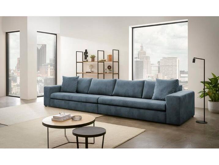 andas 4-Sitzer SLEETLAND XXL in Samtvelours oder Vintage-Leder-Optik, besonders groß und bequem, blau, Blau andas 4-Sitzer SLEETLAND XXL in Samtvelours oder Vintage-Leder-Optik, besonders groß und bequem, blau, Blau von andas