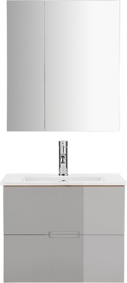 welltime Badmöbel-Set Lund Badmöbel Set Badschrank Badezimmerset, (Komplett-Set), Spiegelschrank, Waschtisch und Waschbecken Breite 60cm von welltime