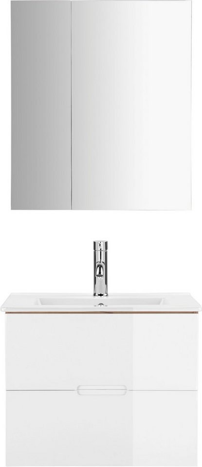 welltime Badmöbel-Set Lund Badmöbel Set Badschrank Badezimmerset, (Komplett-Set), Spiegelschrank, Waschtisch und Waschbecken Breite 60cm von welltime