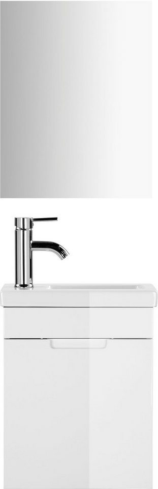 welltime Badmöbel-Set Lund Gästebad Gästebadezimmmer Set Gäste-WC Waschplatzset, (Komplett-Set), Waschtisch, Spiegel und Waschbecken Breite 40 cm von welltime