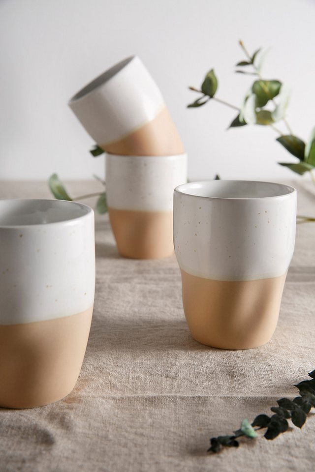 andas Becher Kaffeebecher, modernes Geschirr-Set Bruddesta, 4er Set, Steinzeug, hohe Haltbarkeit, spülmaschinengeeignet & mikrowellengeeignet, 300 ml von andas