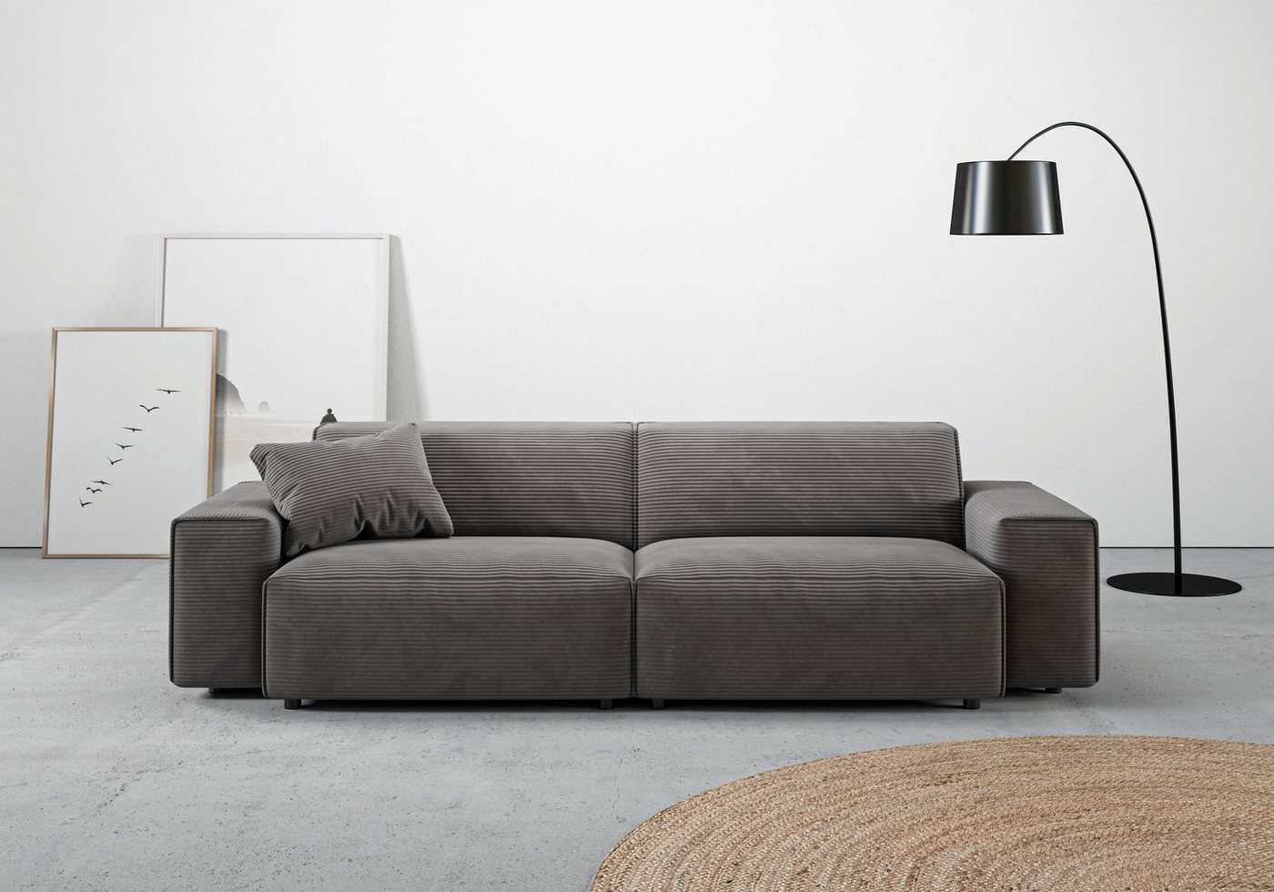 andas Big-Sofa Glimminge auch in Breitcord, Feincord + Easy care-Bezug, besondere Kedernähte Zierkissen von andas