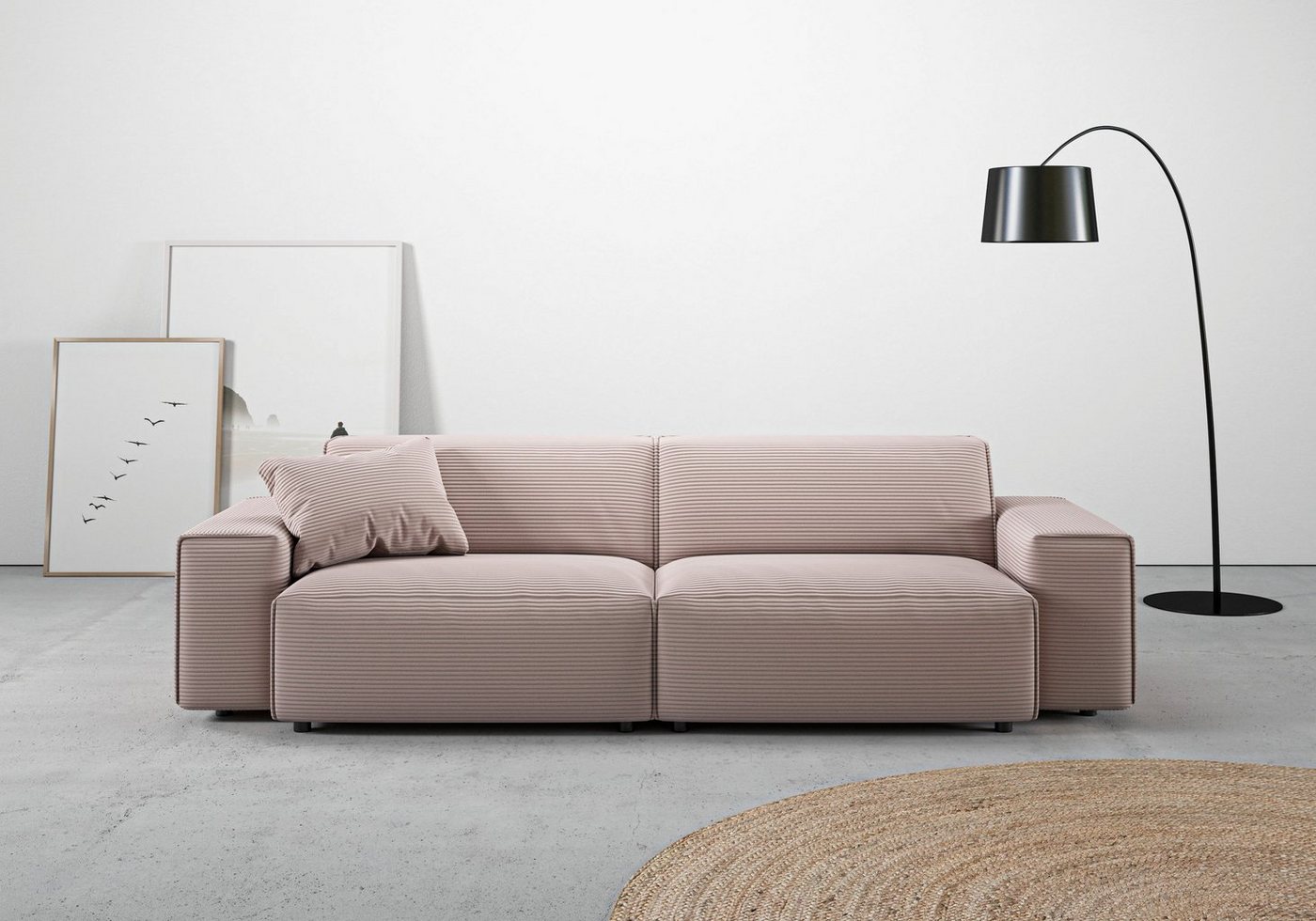 andas Big-Sofa Glimminge auch in Breitcord, Feincord + Easy care-Bezug, besondere Kedernähte Zierkissen von andas