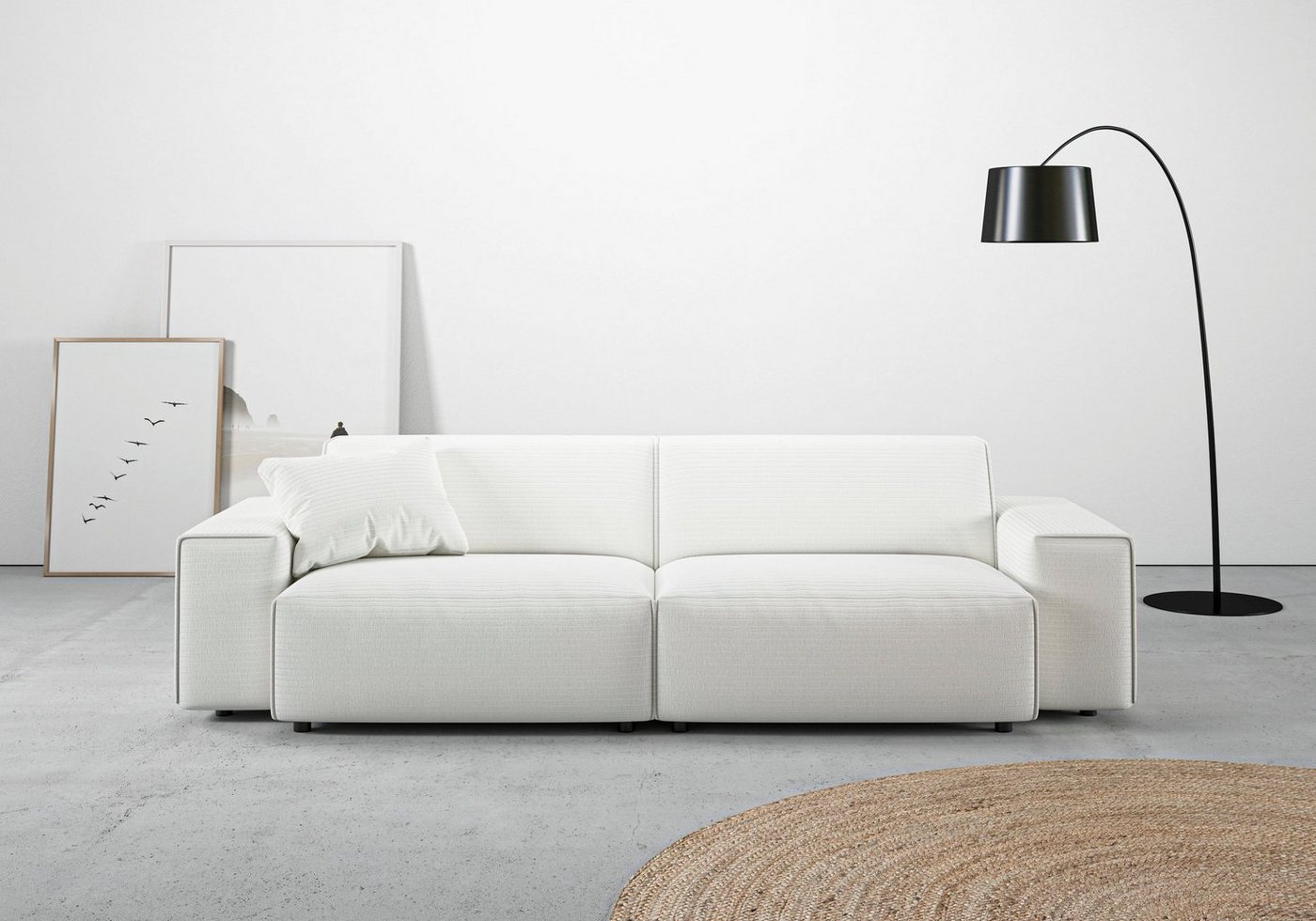 andas Big-Sofa Glimminge, besondere Kedernähte, auch in Breitcord + Easy care-Bezug, Zierkissen von andas