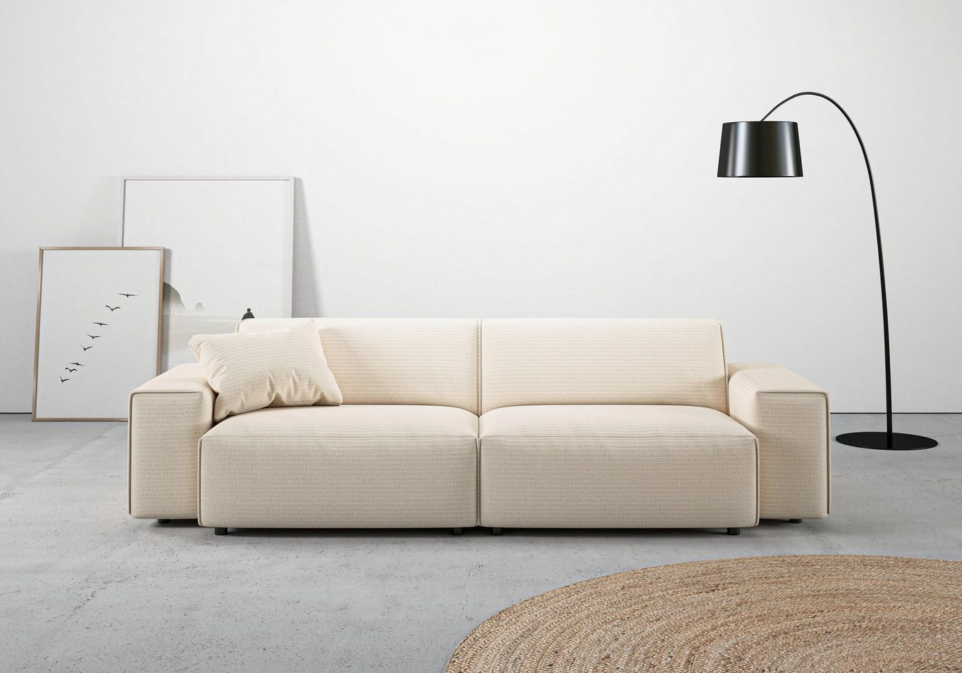 andas Big-Sofa Glimminge auch in Breitcord, Feincord + Easy care-Bezug, besondere Kedernähte Zierkissen von andas