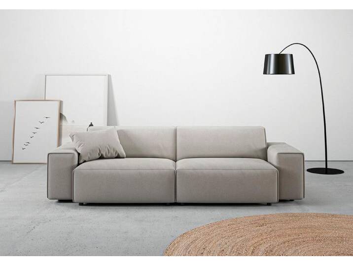 andas Big-Sofa Glimminge auch in Breitcord, Feincord + Easy care-Bezug, besondere Kedernähte Zierkissen, grau, hellgrau von andas