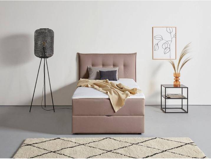 andas Boxbett Kederleicht, inklusive Bettkasten & Topper, in 4 Breiten und 2 Härtegraden, braun, Bonnell-Federkernmatratze , H3 (100 kg), taupe von andas
