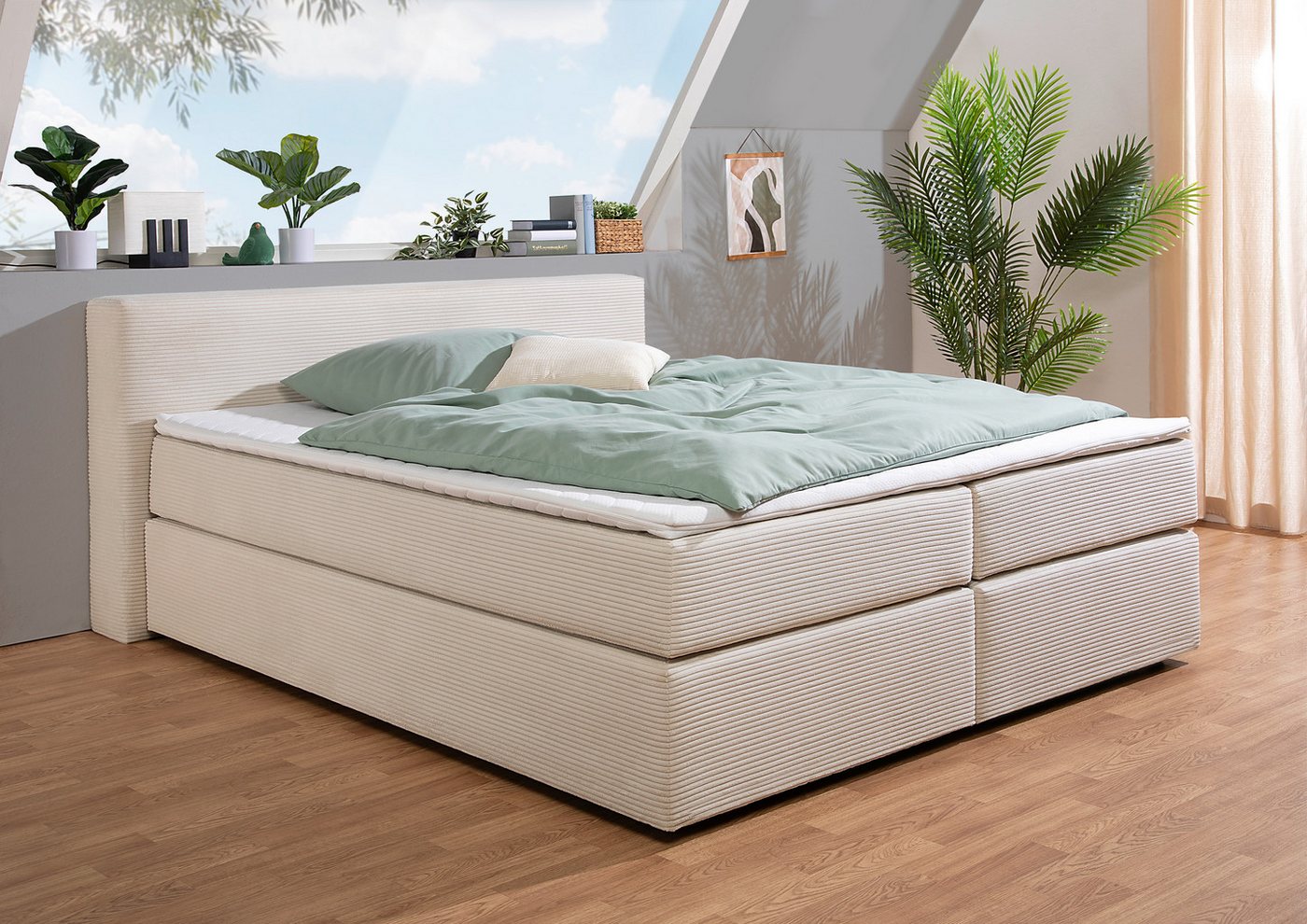 andas Boxspringbett Åby, In Cord Bezug, wahlweise mit und ohne Matrazte erhältlich von andas