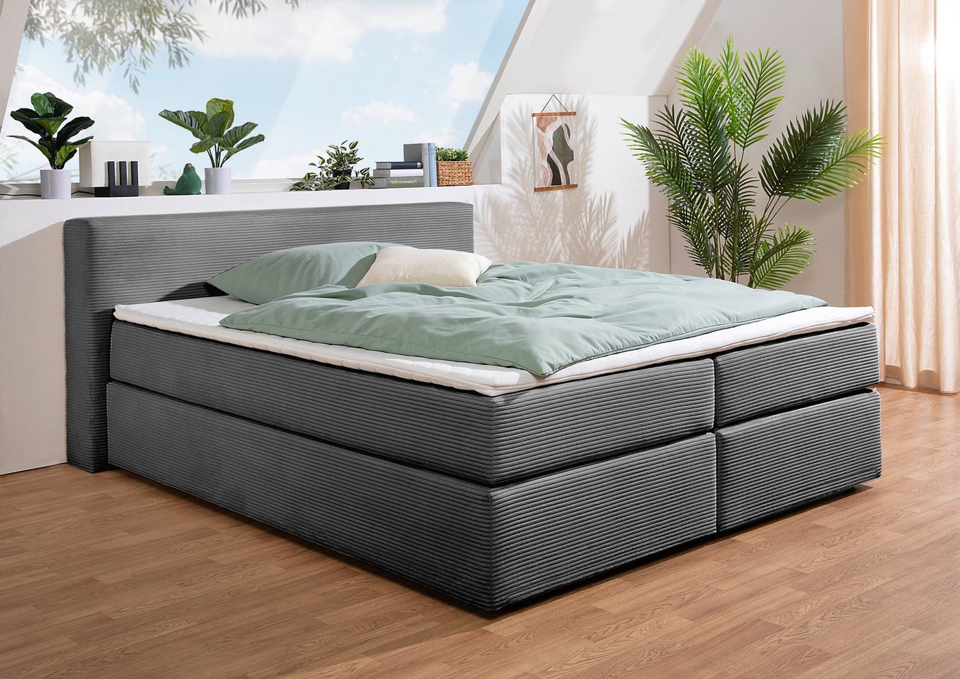 andas Boxspringbett Åby, In Cord Bezug, wahlweise mit und ohne Matrazte erhältlich von andas