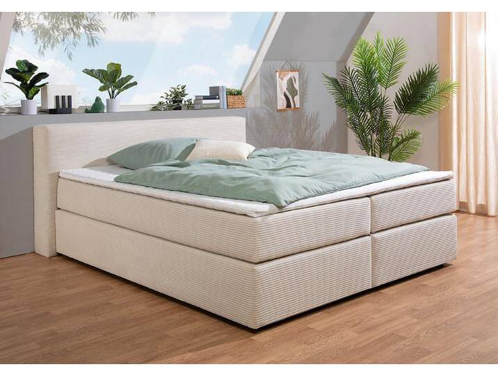 andas Boxspringbett Åby, In Cord Bezug, beige, inkl. Matratze/inkl. Topper, 7-Zonen-Tonnentaschen-Federkernmatratze , H4 (120 kg), creme-beige von andas
