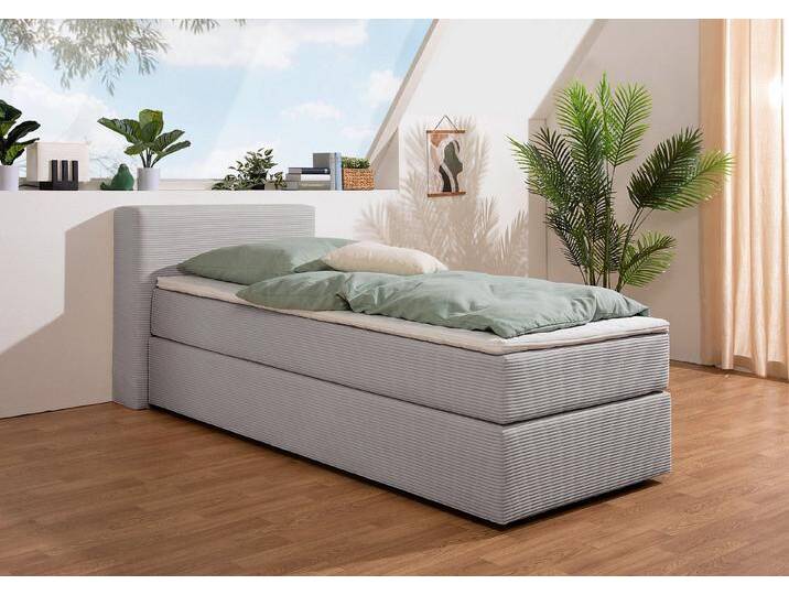 andas Boxspringbett Åby, In Cord Bezug, grau, inkl. Matratze/inkl. Topper, 7-Zonen-Tonnentaschen-Federkernmatratze , H2 (80 kg), grau von andas