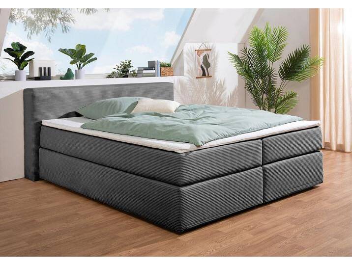 andas Boxspringbett Åby, In Cord Bezug, grau, inkl. Matratze/inkl. Topper, 7-Zonen-Tonnentaschen-Federkernmatratze , H4 (120 kg), anthrazit von andas