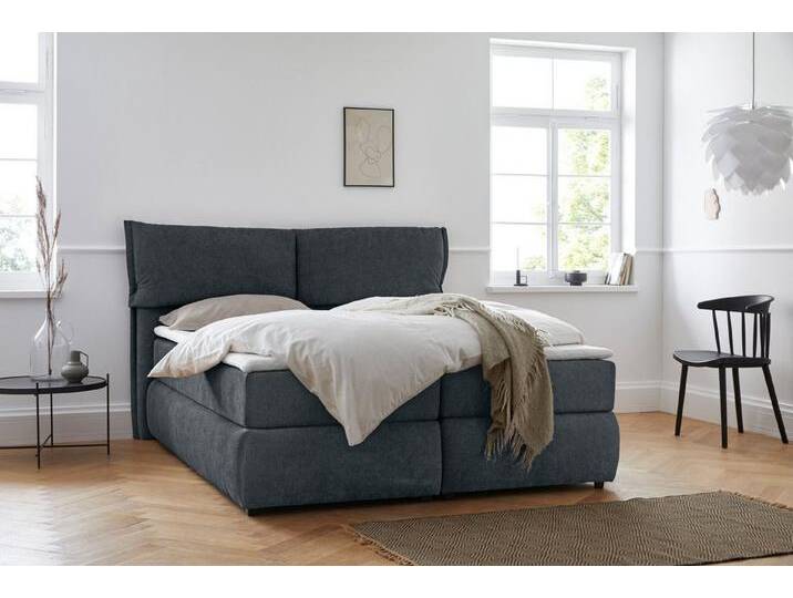 andas Boxspringbett Jenson, in 4 Farben, 4 Breiten, 3 Matratzenarten in 2 Härtegraden, Topper, blau, Bonnell-Federkernmatratze , H2 (80 kg), blau von andas
