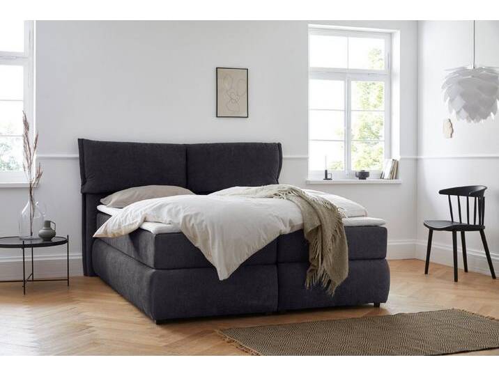 andas Boxspringbett Jenson, in 4 Farben, 4 Breiten, 3 Matratzenarten in 2 Härtegraden, Topper, grau, 7-Zonen-Tonnentaschen-Federkernmatratze von andas