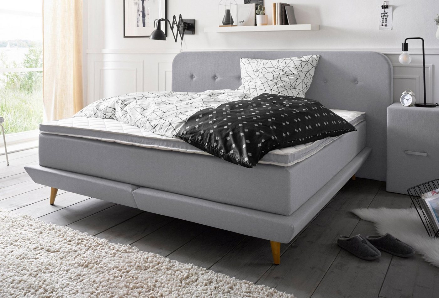 andas Boxspringbett Premium, Steppung mit Knopfheftung, inkl. Topper von andas